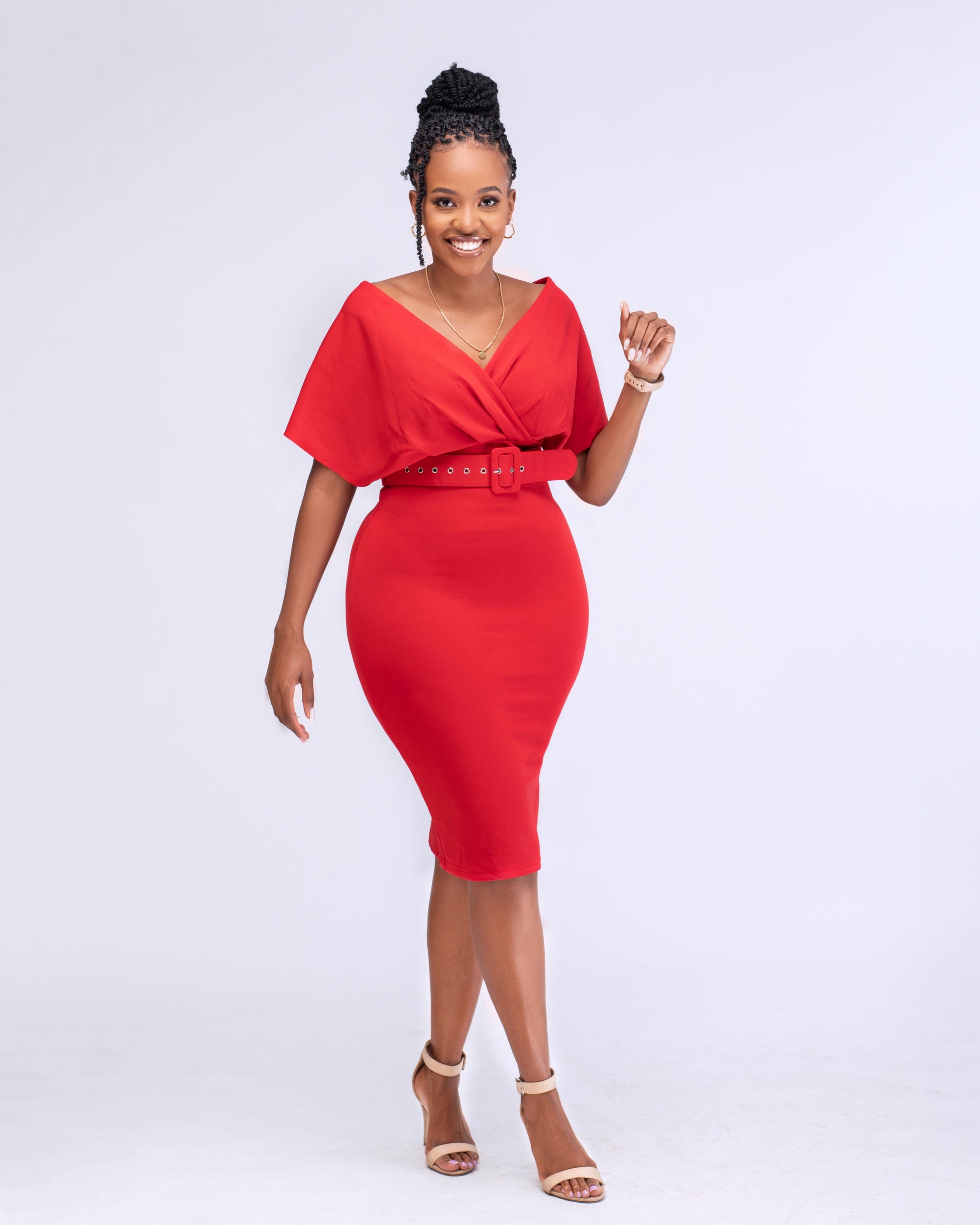 Belted 2024 red dress